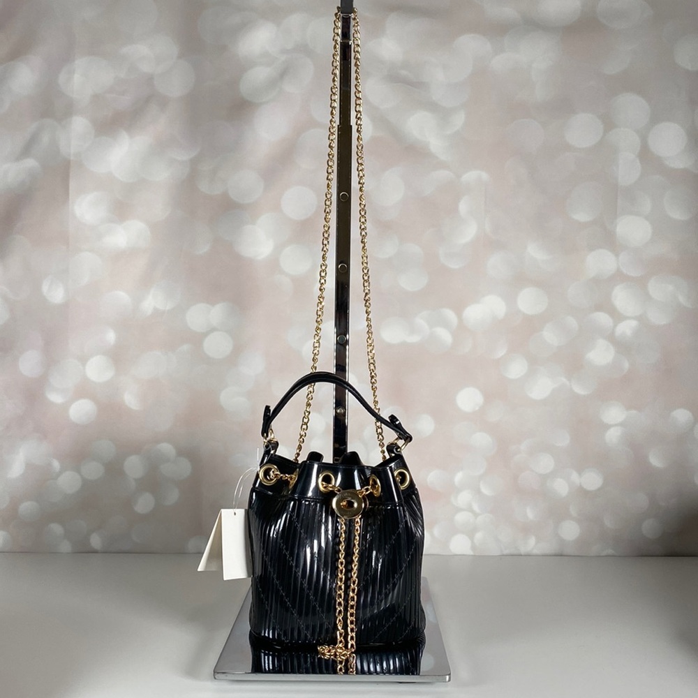 VEGAN Black & Gold Bucket Bag NWT